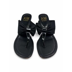 Ann Marino Vintage Y2K Black Bow Kitten Heel Thong Sandals Women's Size 9.5